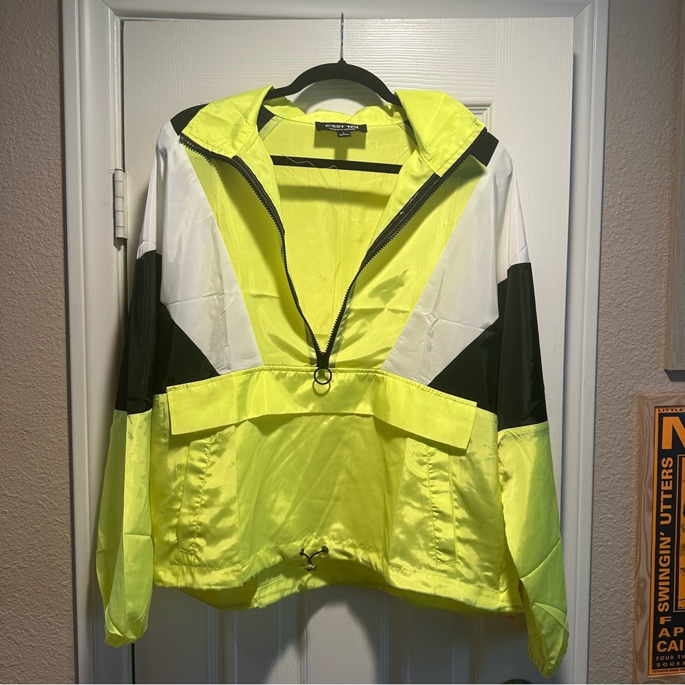 Black White and Neon Green Windbreaker Jacket, NWT, Size L